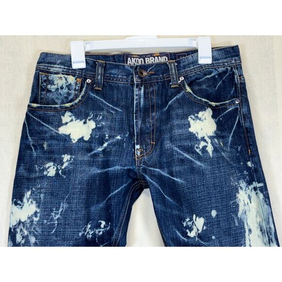 AKOO Men’s Size 32x32 Distressed Blue Denim Jeans Streetwear Baggy Fit - Picture 10 of 15
